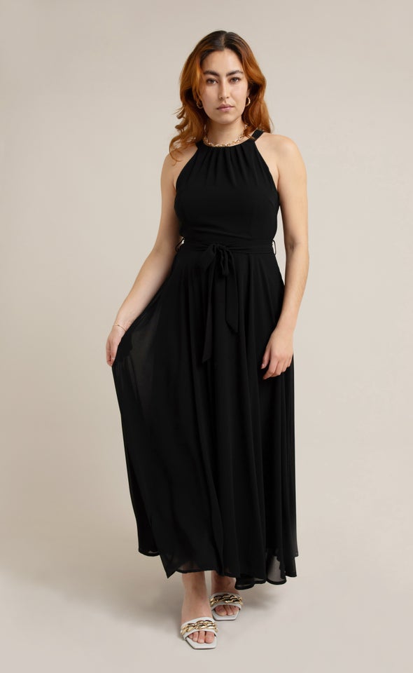 Chiffon Halter Tie Waist Gown | Pagani