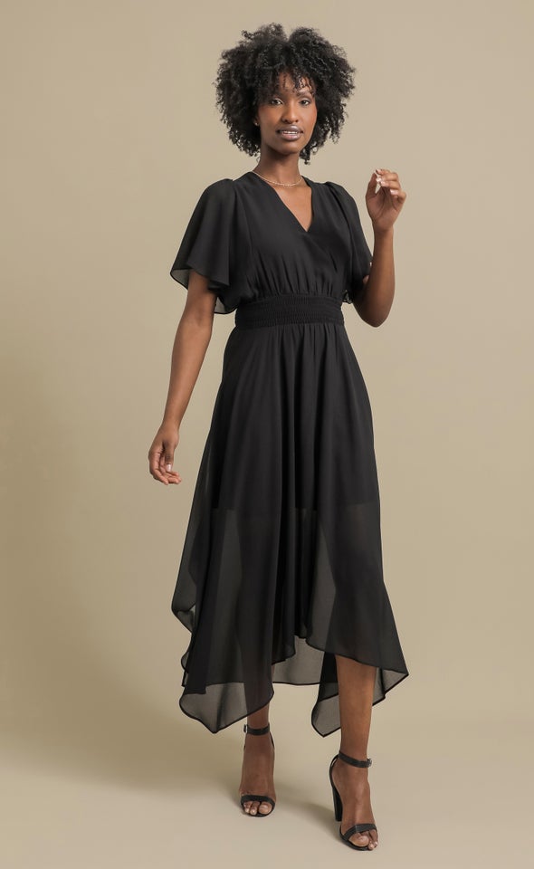 Chiffon Handkerchief Hem Maxi Black