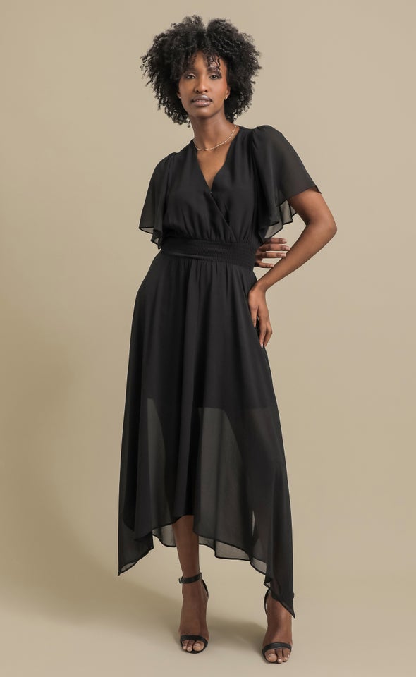 Chiffon Handkerchief Hem Maxi Black