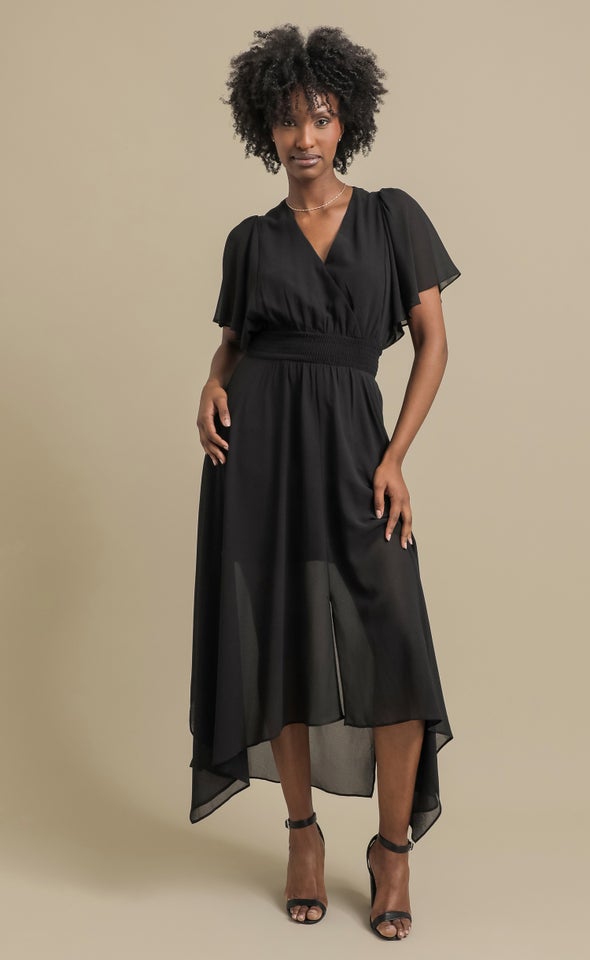 Chiffon Handkerchief Hem Maxi Black