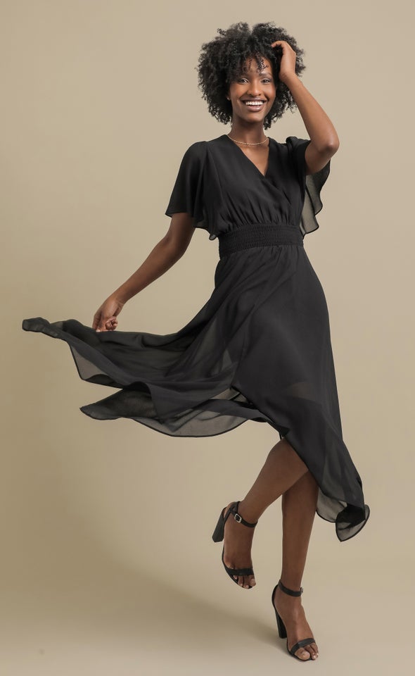 Chiffon Handkerchief Hem Maxi Black