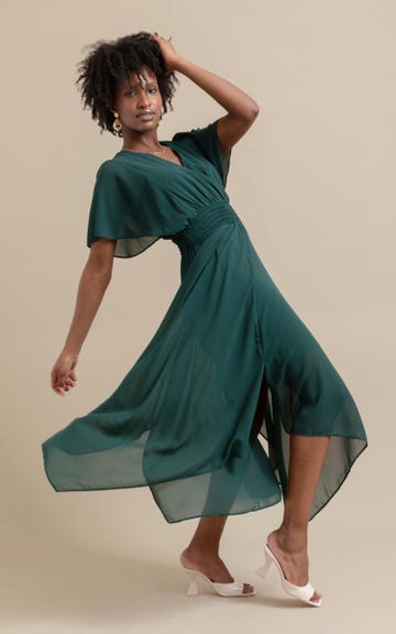 Shop our Chiffon Handkerchief Hem Maxi in Emerald