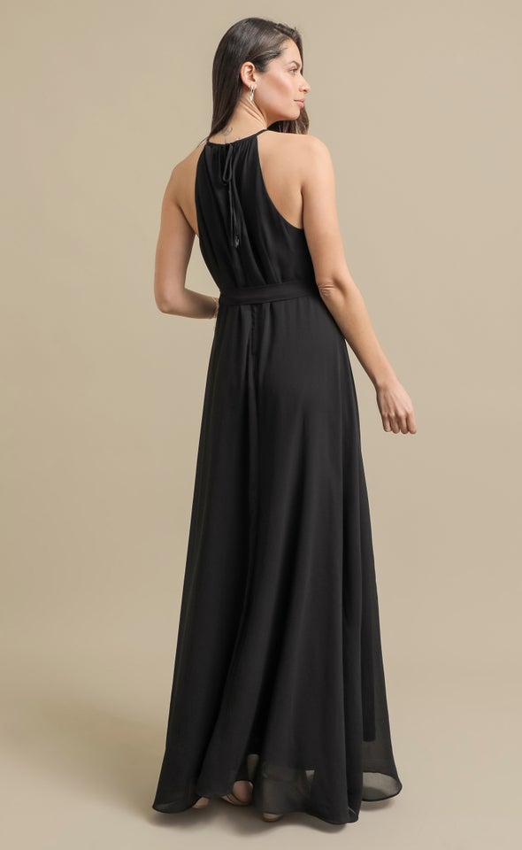 Chiffon High Neck Gown Black