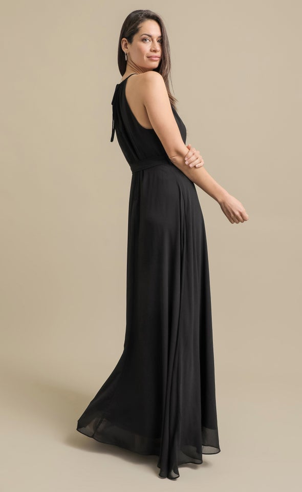 Chiffon High Neck Gown Black