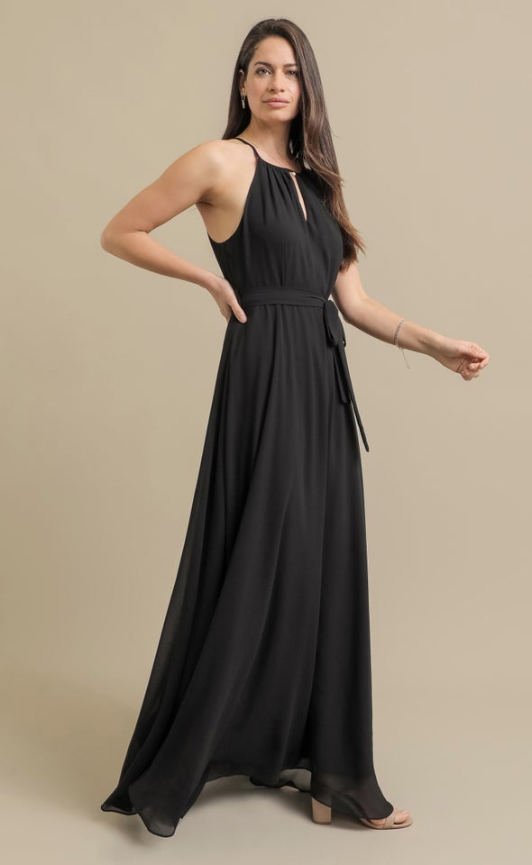 Chiffon High Neck Gown Black