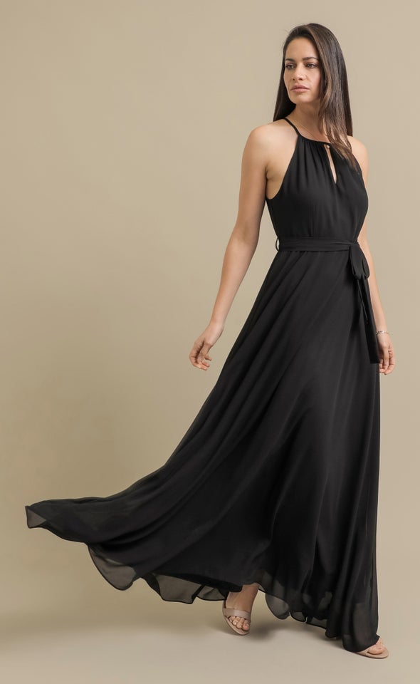 Chiffon High Neck Gown Black