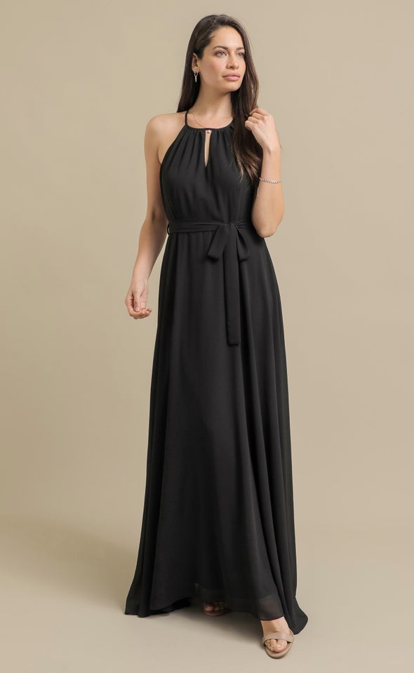 Chiffon High Neck Gown Black