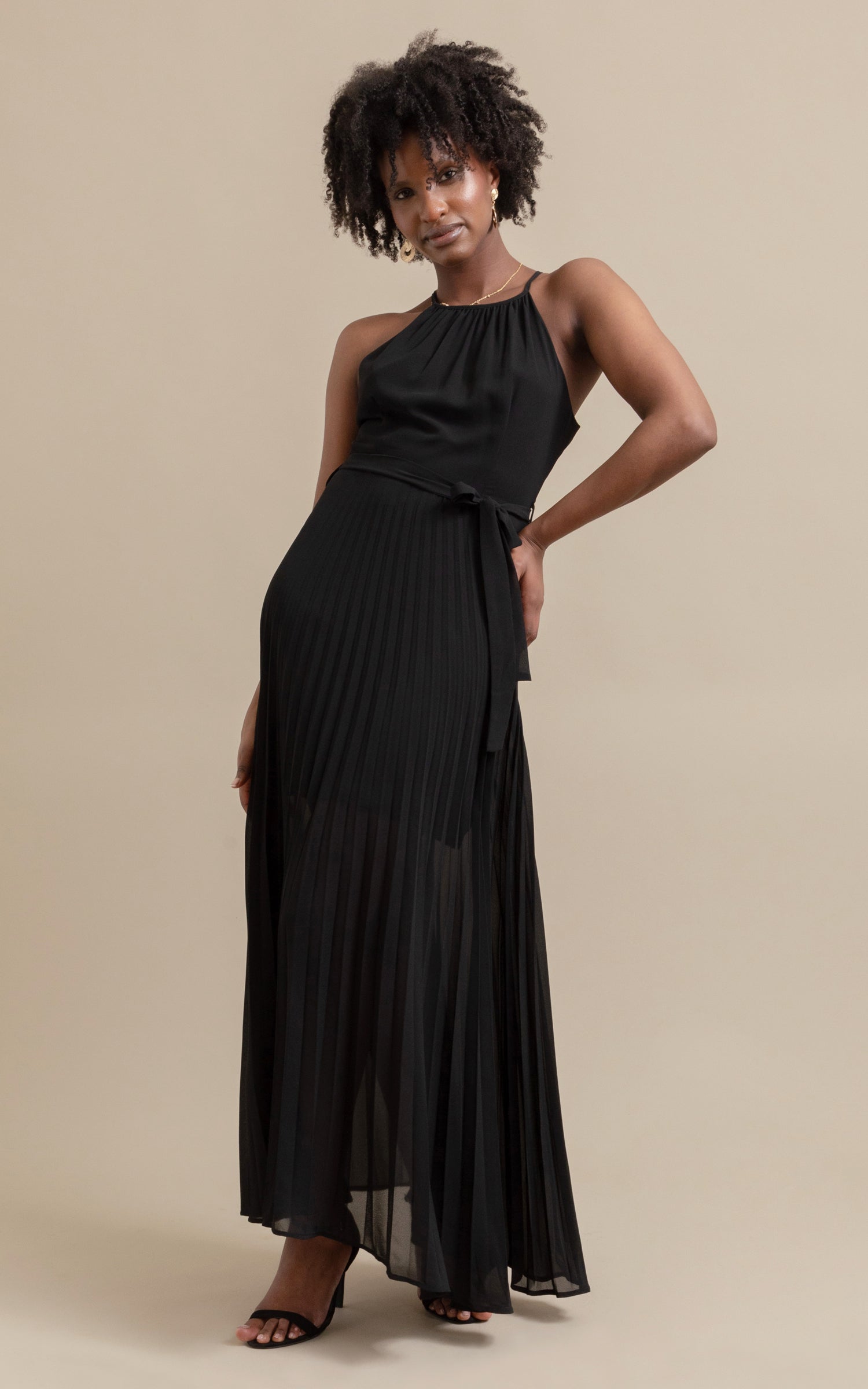 Chiffon High Neck Pleated Maxi Pagani