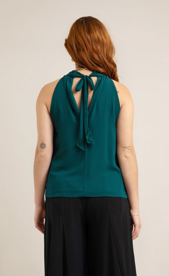 Chiffon High Neck Shell Top Emerald