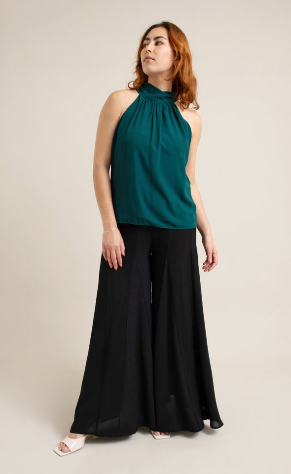 Chiffon High Neck Shell Top Emerald