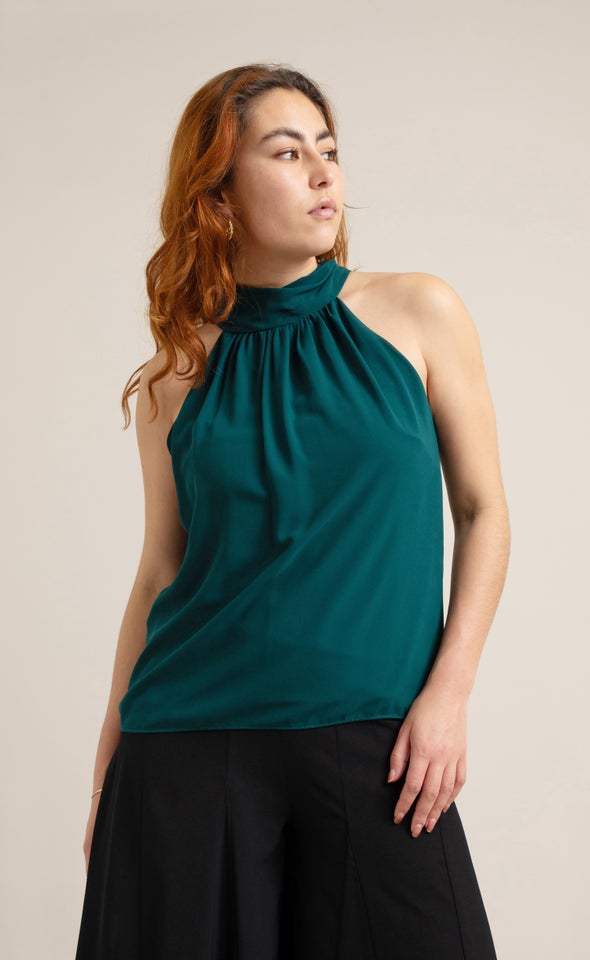 Chiffon High Neck Shell Top Emerald
