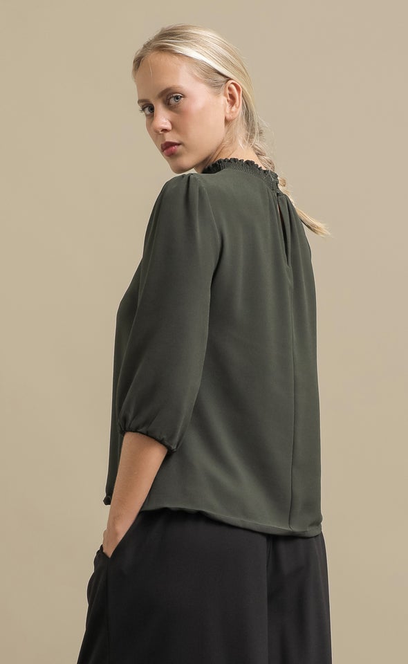Chiffon High Neck Top Olive