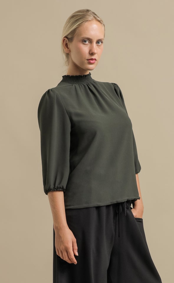 Chiffon High Neck Top Olive