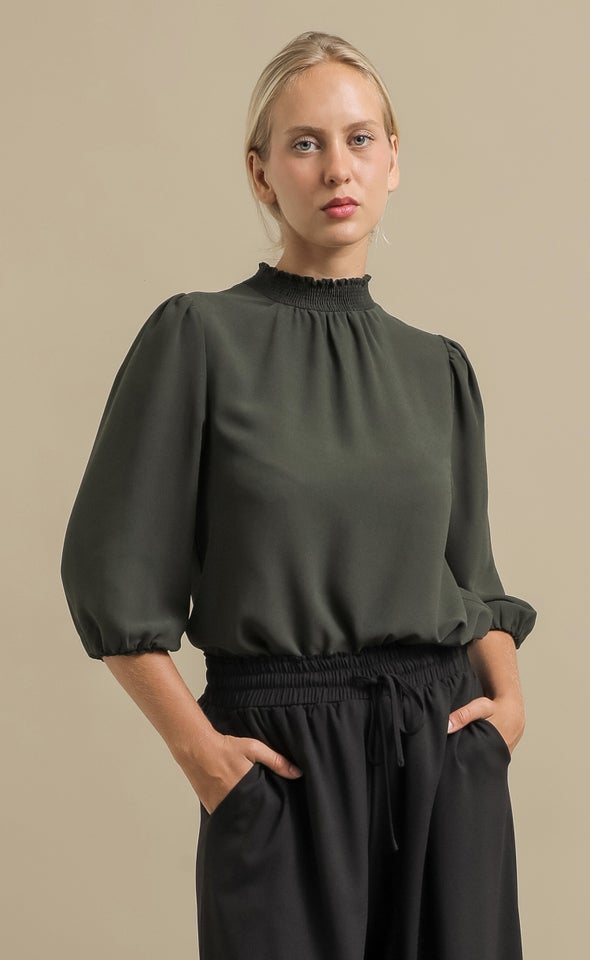 Chiffon High Neck Top Olive