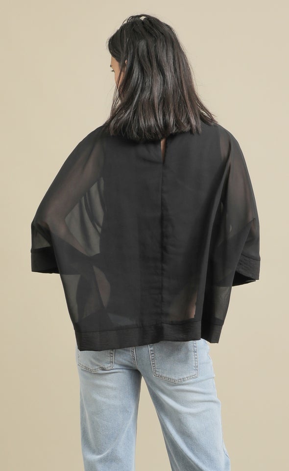 Chiffon Kaftan with Trim Detail Black