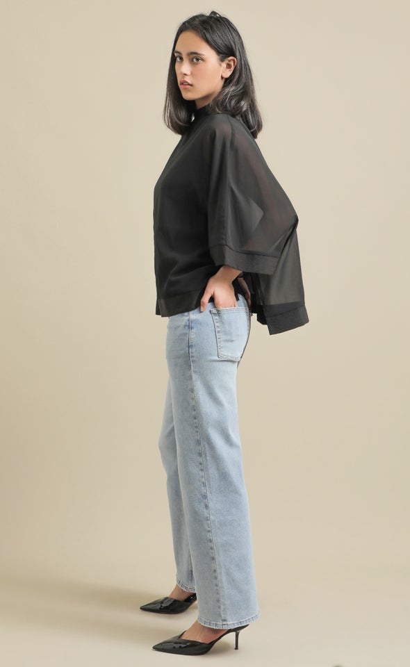 Chiffon Kaftan with Trim Detail Black