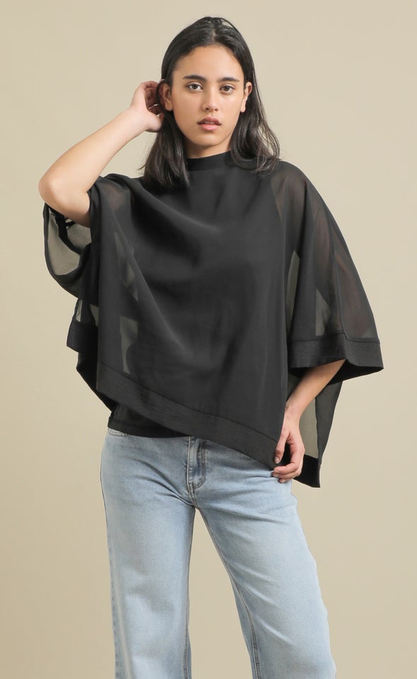 Chiffon Kaftan with Trim Detail Black