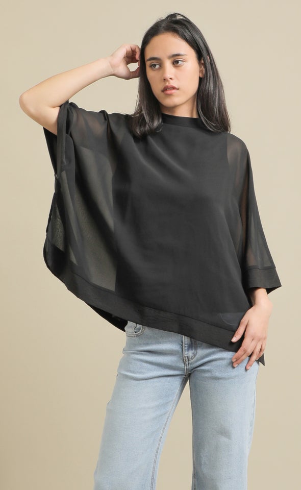 Chiffon Kaftan with Trim Detail Black