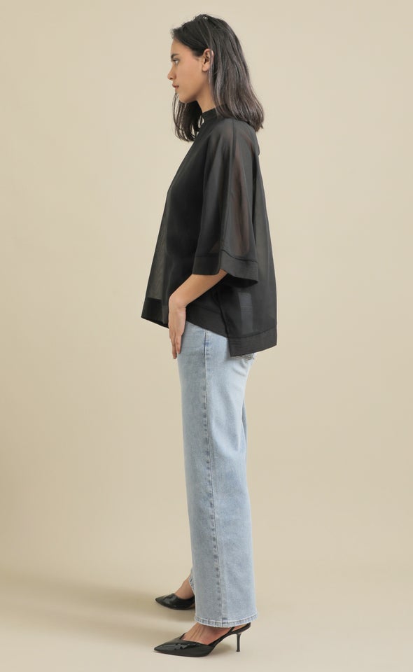 Chiffon Kaftan with Trim Detail Black