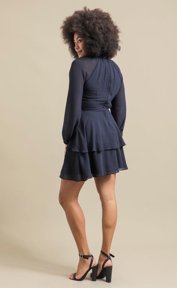 Chiffon Layered Skirt LS Dress Ink