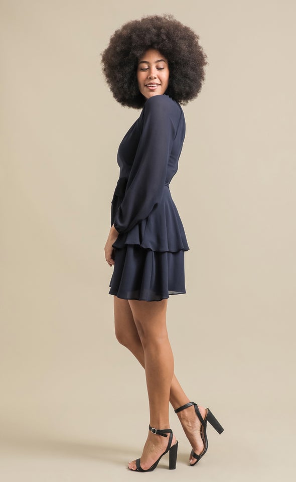 Chiffon Layered Skirt LS Dress Ink