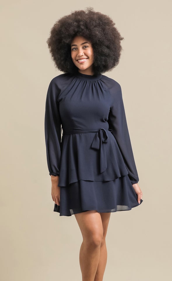 Chiffon Layered Skirt LS Dress Ink