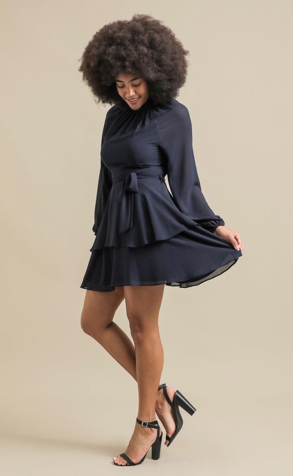 Chiffon Layered Skirt LS Dress Ink