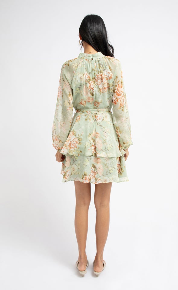 Chiffon Layered Skirt LS Dress Sage/floral