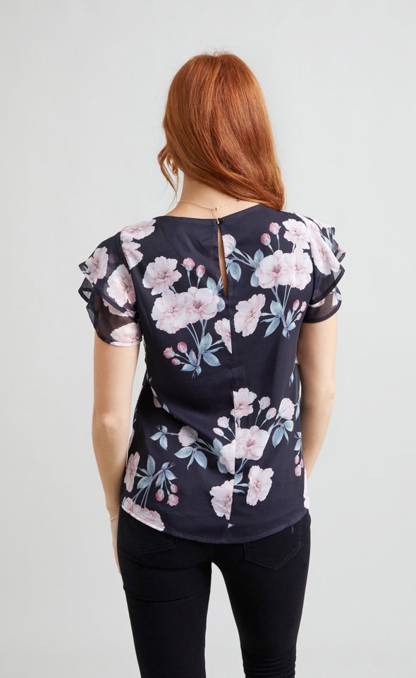 Chiffon Layered Sleeve Top Black/floral