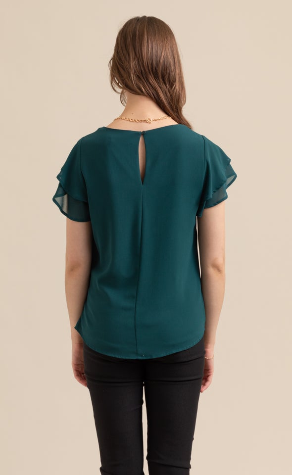 Chiffon Layered Sleeve Top Emerald