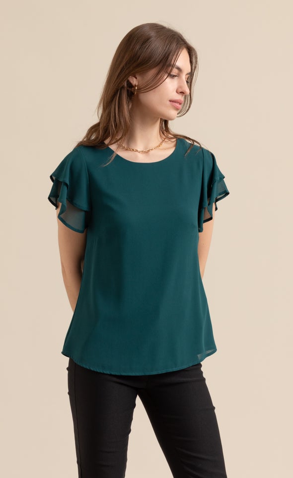 Chiffon Layered Sleeve Top Emerald