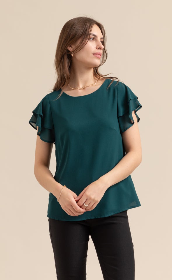 Chiffon Layered Sleeve Top Emerald