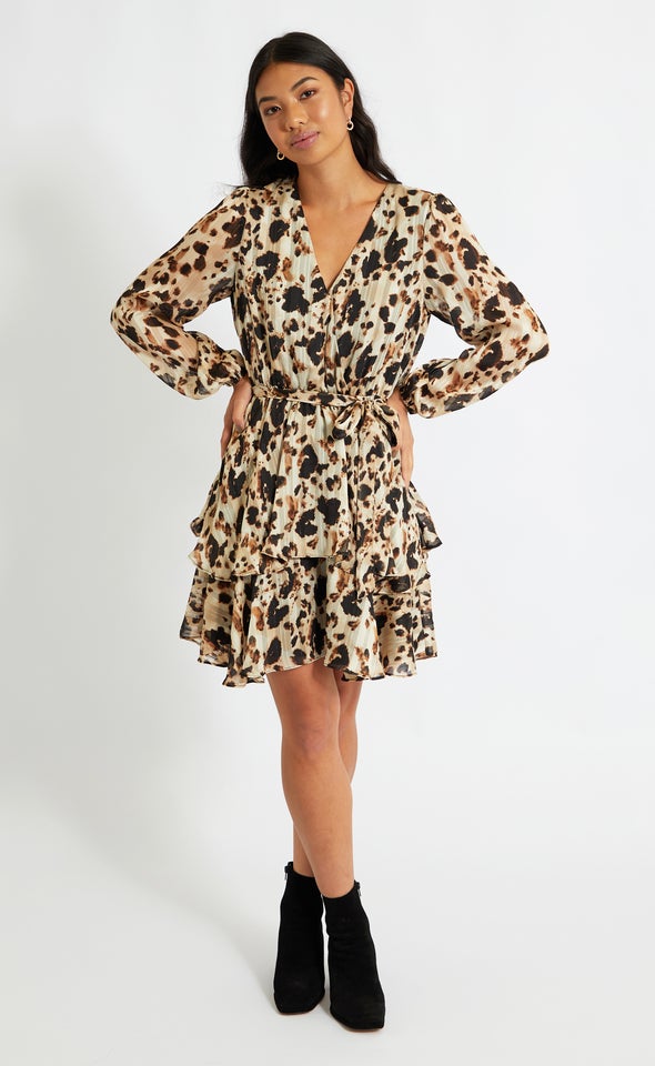 Chiffon Leopard Print Wrap Dress Leopard Print