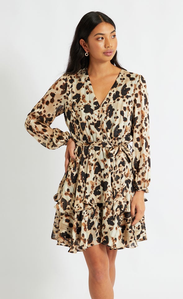 Chiffon Leopard Print Wrap Dress