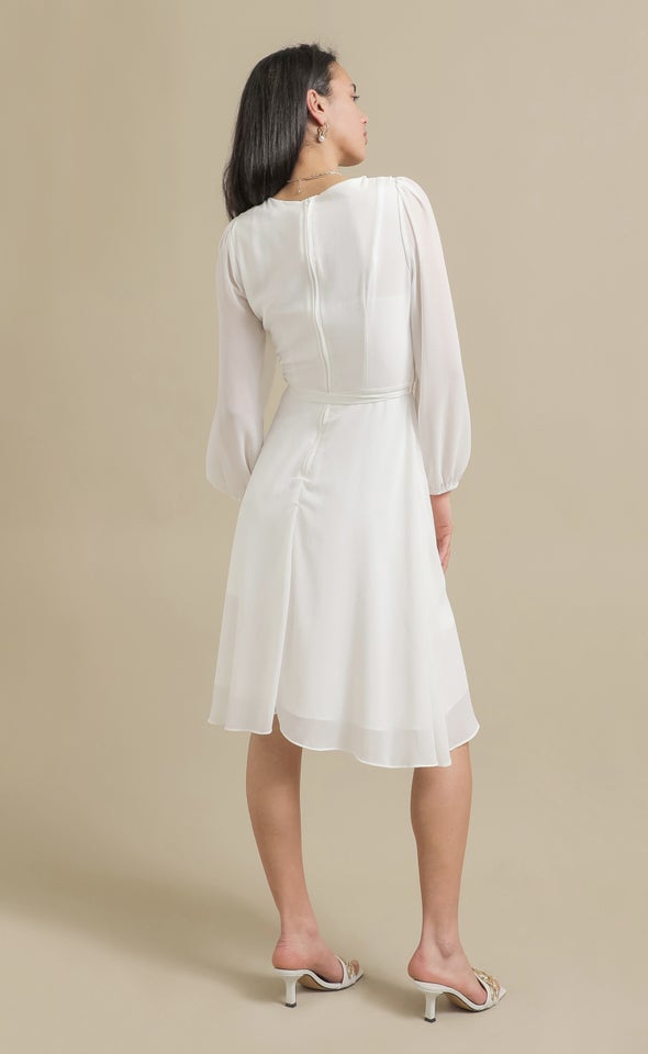 Chiffon Long Sleeve Skater Dress Cream