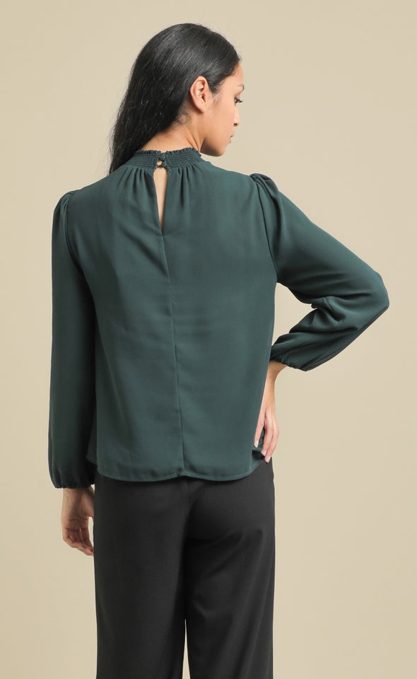 Chiffon LS High Neck Top Forest