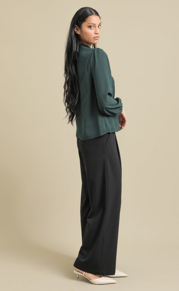 Chiffon LS High Neck Top Forest