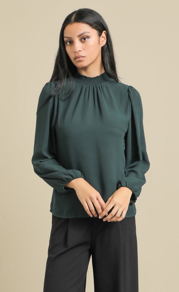 Chiffon LS High Neck Top Forest