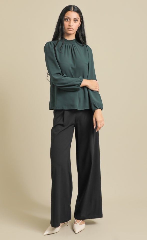 Chiffon LS High Neck Top Forest
