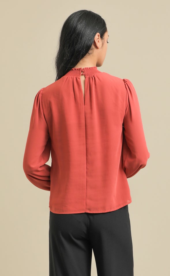 Chiffon LS High Neck Top Spice