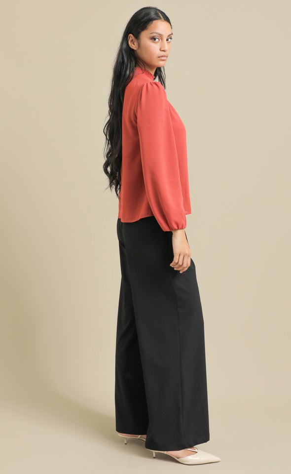 Chiffon LS High Neck Top Spice
