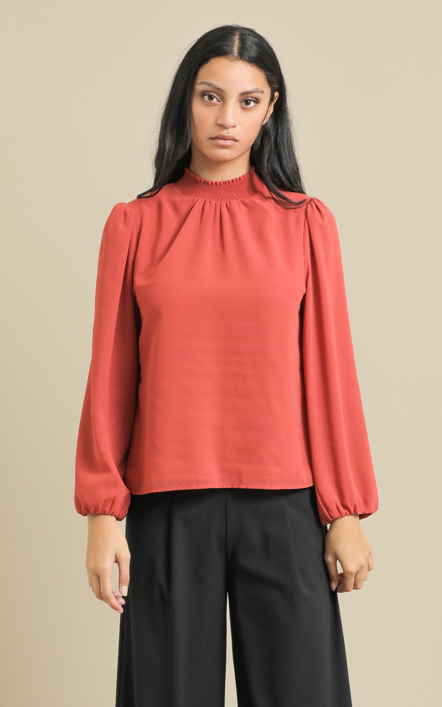 トップス Highneck Over Blouse Shop our Chiffon LS High Neck Top in Spice | Pagani