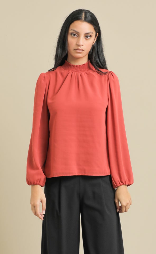 Chiffon LS High Neck Top Spice