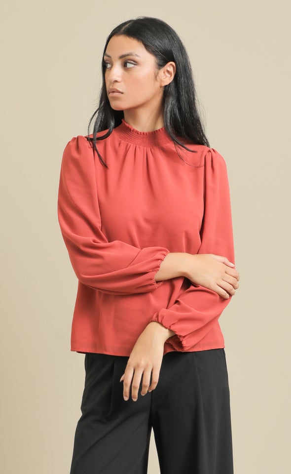 Chiffon LS High Neck Top Spice