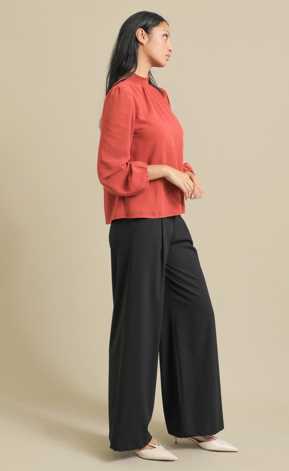Chiffon LS High Neck Top Spice