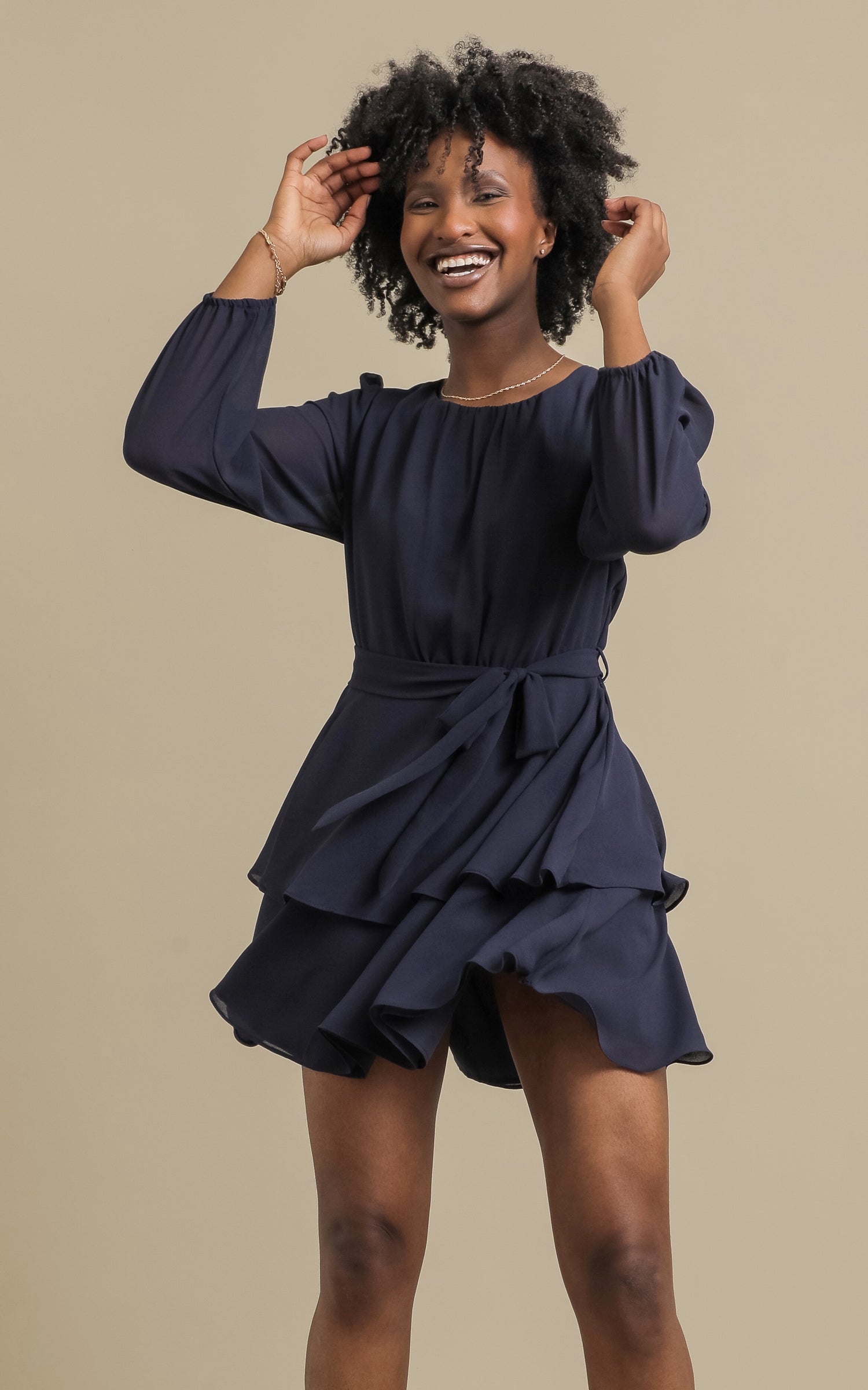Shop our Chiffon LS Mini Dress in Ink | Pagani