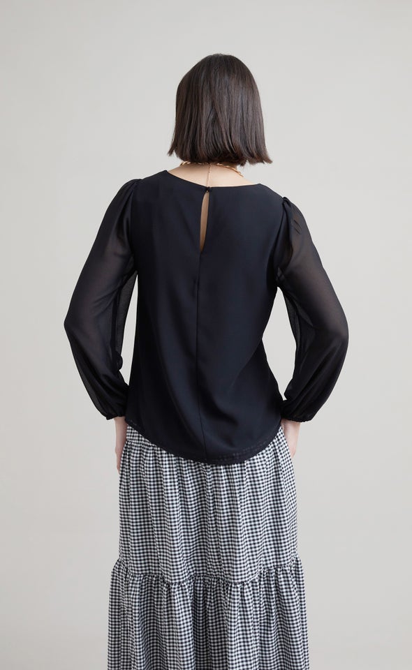 Chiffon LS Shell Top Black
