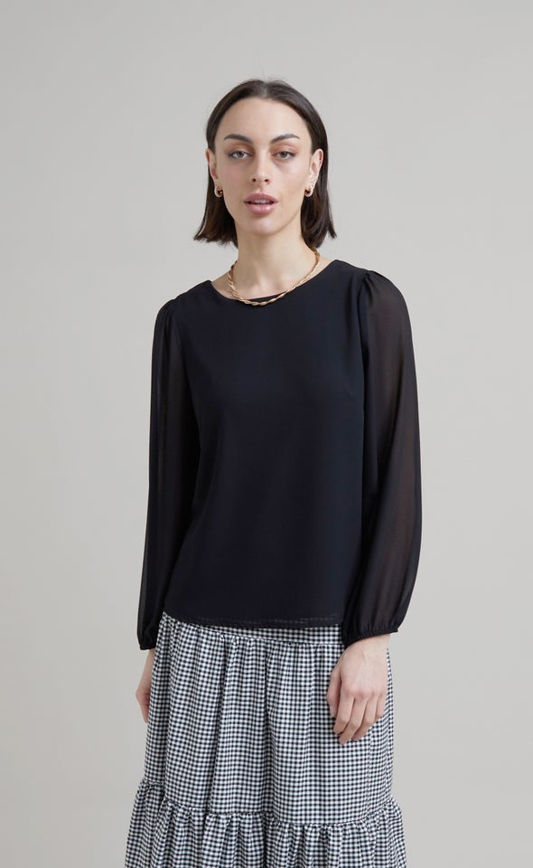 Chiffon LS Shell Top Black