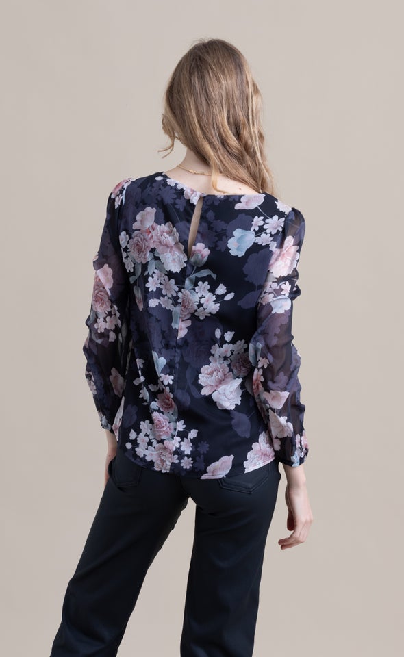 Chiffon LS Shell Top Black/floral