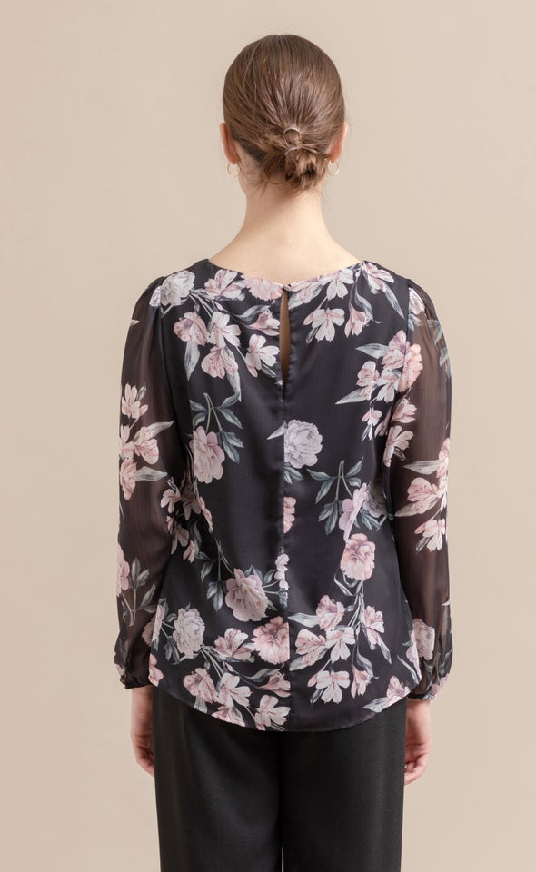 Chiffon LS Shell Top Black/floral